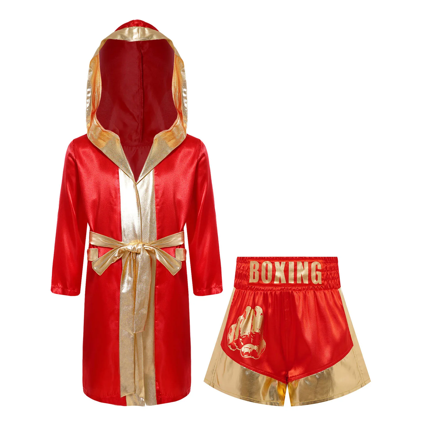 Ensemble de boxe pour enfants robe de boxe en satin short élastique couleur rouge dorée tenue d'entraînement s
