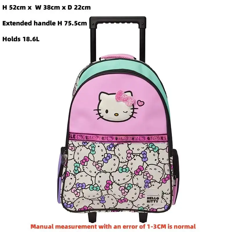 Cartable Hello Kitty à roulettes sac à dos école enfant tissu synthétique rose vert menthe poignée télescopiqu