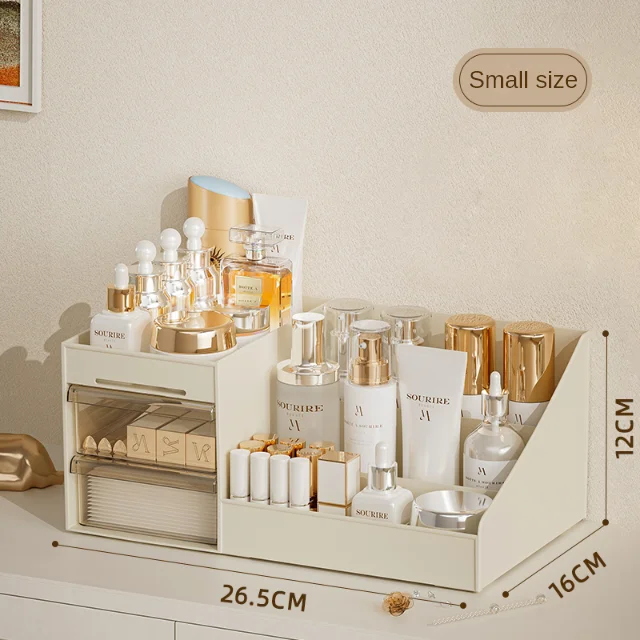 Organisateur de maquillage compartimenté en plastique durable idéal pour le rangement de cosmétiques style mod