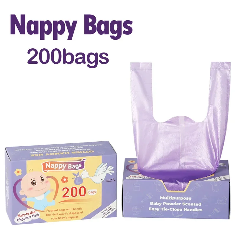 Sacs à couches portables parfumés bébé 200 sacs hygiène usage multiple style moderne couleur violette pratique