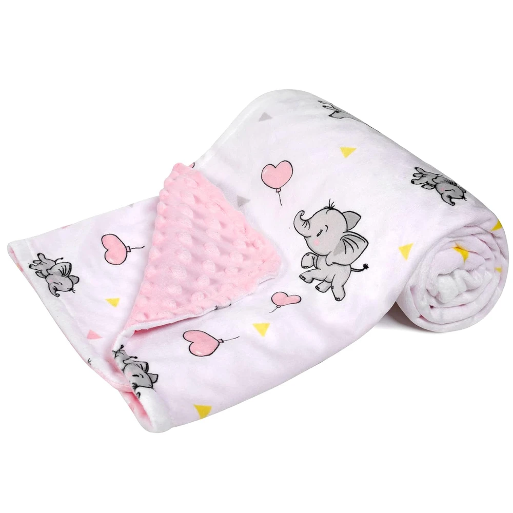 Couverture bébé peluche douce motif éléphant rose 30x40 cm plaid apaisant tissu polaire doux texture soyeuse c