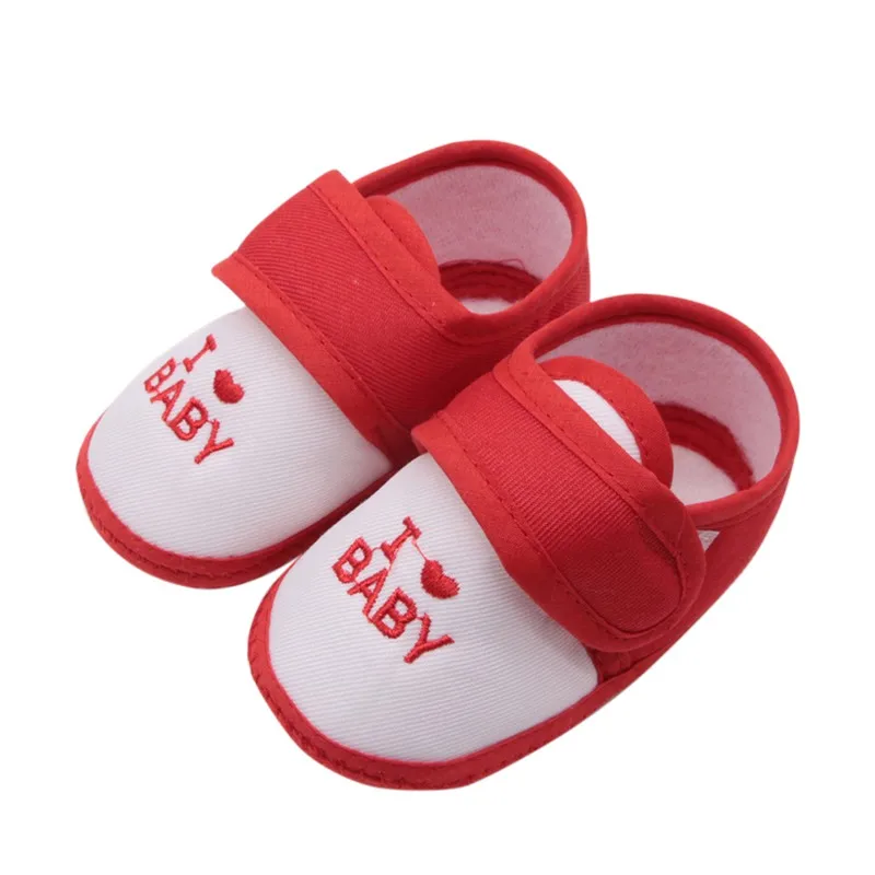 Chaussures bébé fille garçon mocassins premiers pas tissu coton souples style classique message brodé I ❤️ BAB