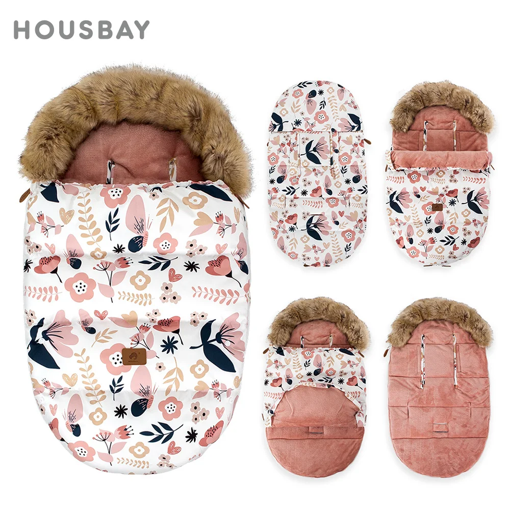 Sac de landau 0 à 24 mois Hiver Fourrure détachable Design floral Confort bébé Poussette universelle