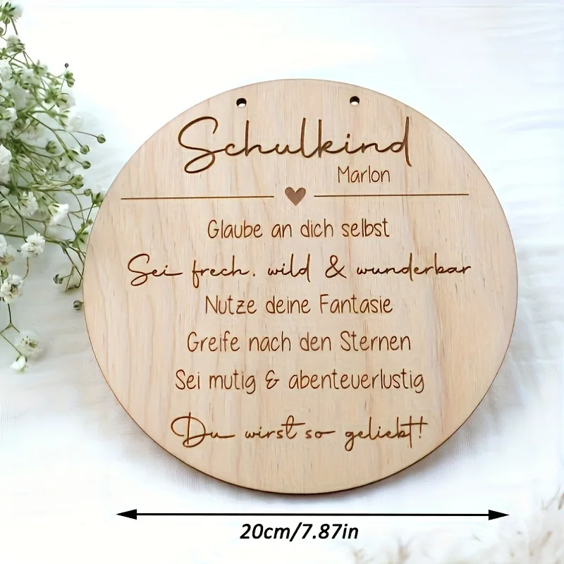 Assiette commémorative en bois pour bébé panneau décoratif rond gravé Hello World cadeau personnalisé pour cha