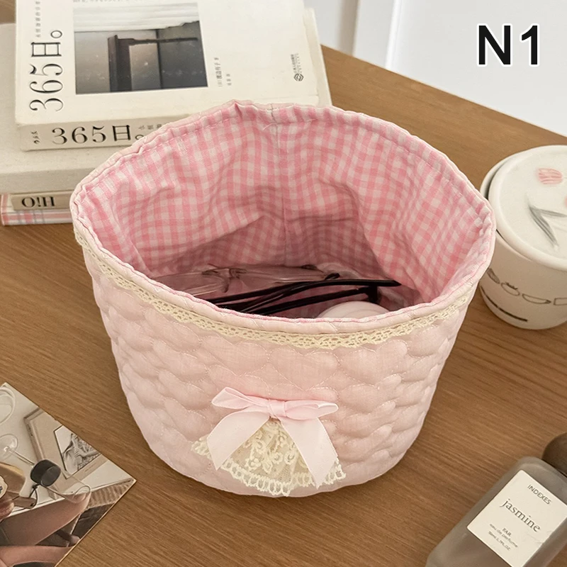 Organisateur en tissu pour jouets bébé panier rangement déco maison style romantique rose dentelle satin cadea