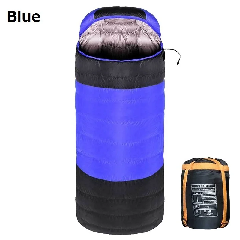 Sac de couchage camping extérieur imperméable nylon polyester 210x75cm bicolore bleu/noir sac rangement drawst