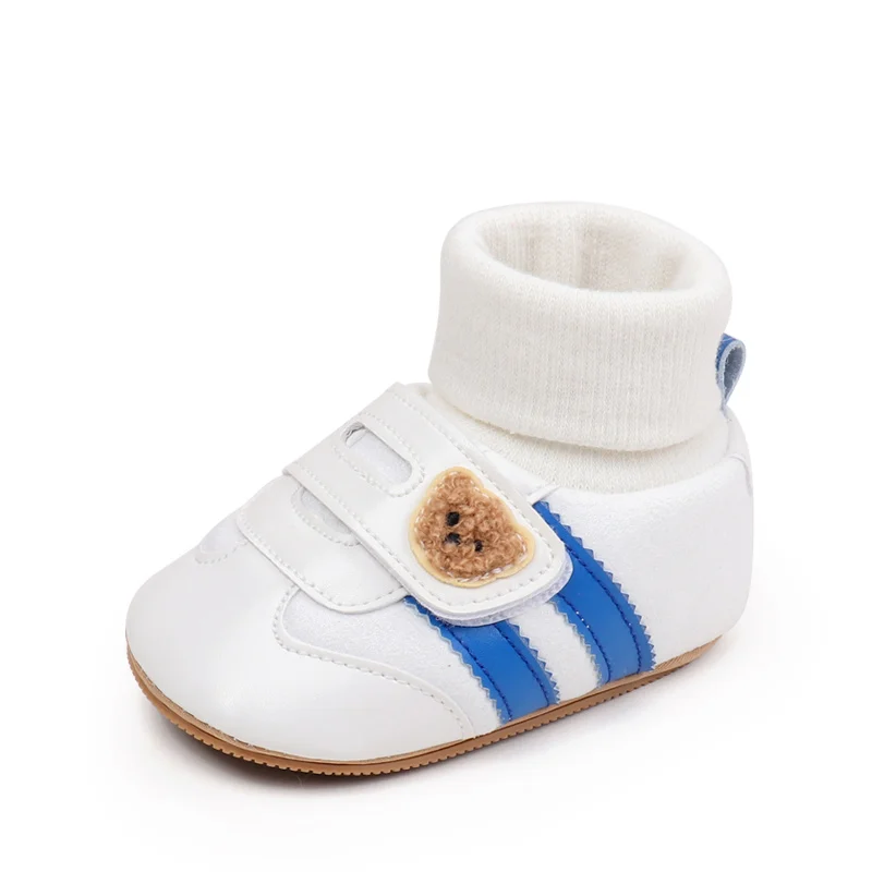 Chaussures bébé style sneaker velcro antiglissante design mignon confortable blanc bleu 01 ans printemps autom