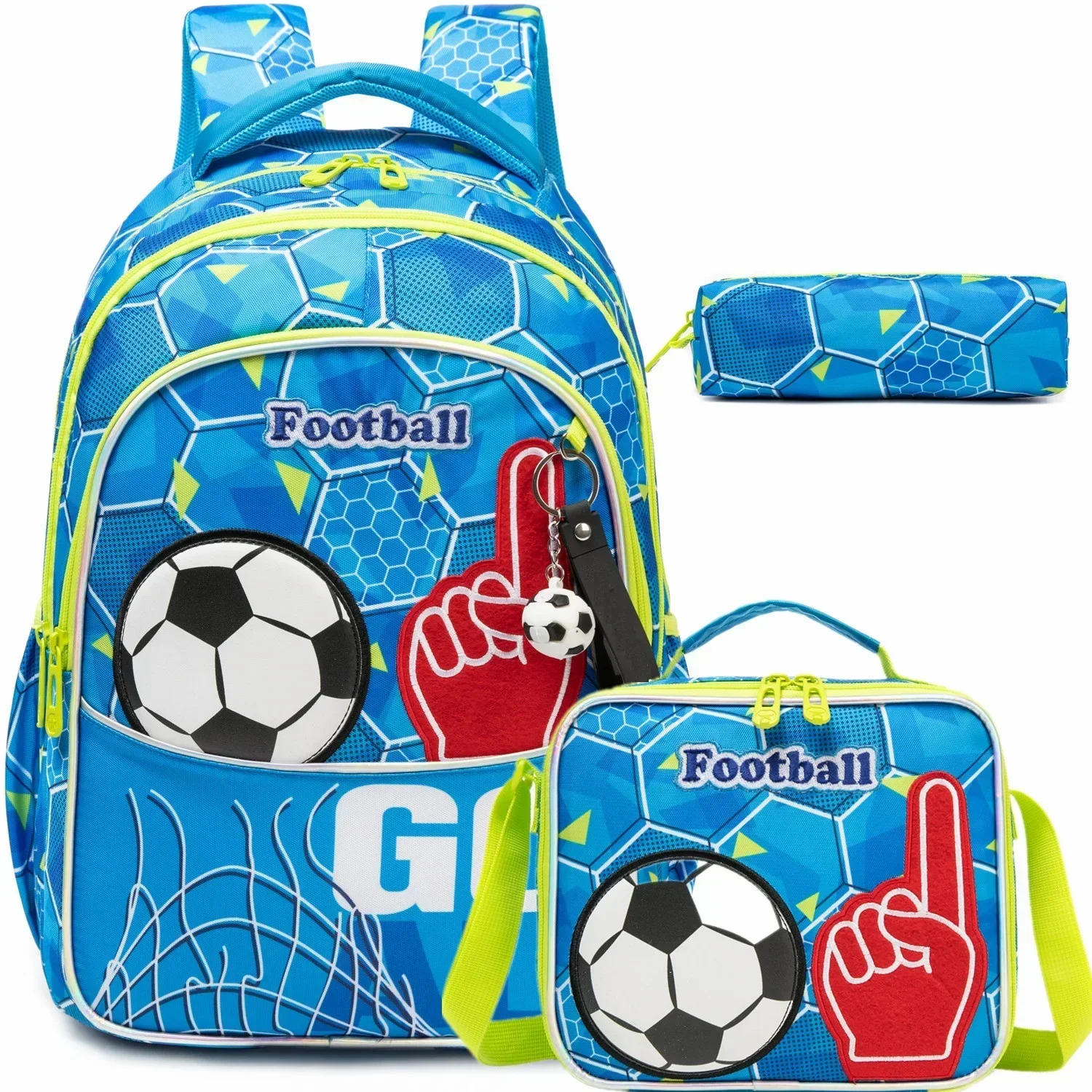 Sac à dos école 3 pièces garçons football sac à dos durable pour élèves primaire trousse scolaire accessoires 