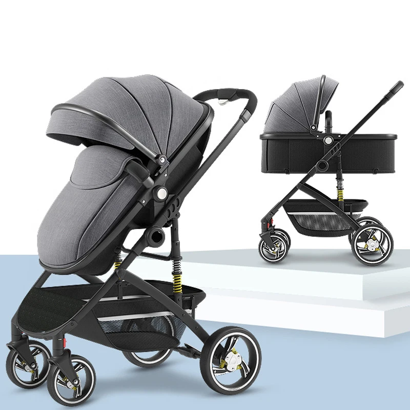 Poussette bébé 2 en 1 4 roues amorti choc siège inclinable canopy polyvalente nouveauné 13 ans design moderne