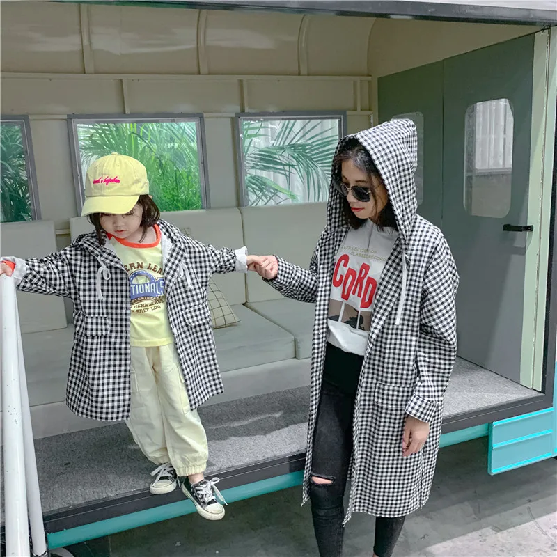 Veste à carreaux à capuche pour bébé fille en coton doux longue