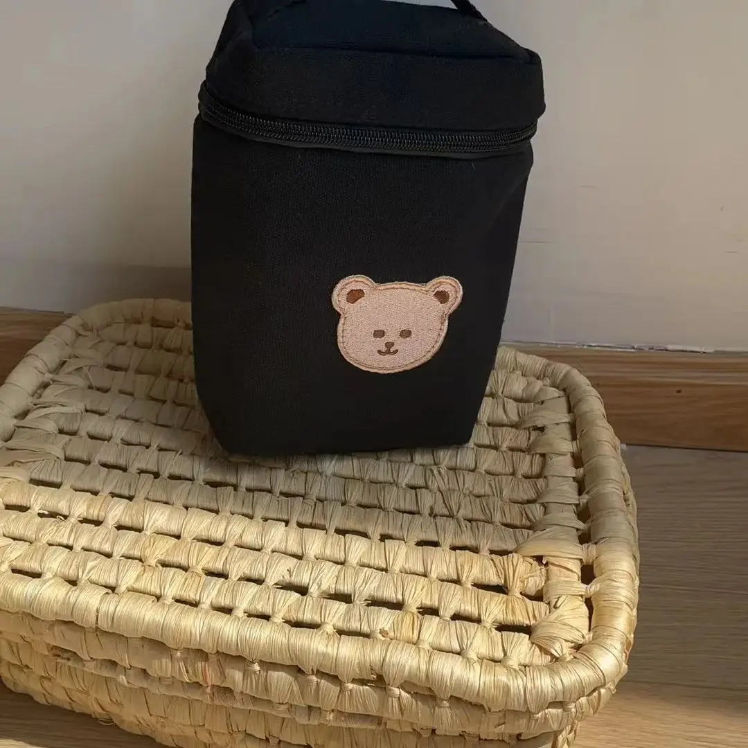 Sac à cosmétiques portable pour poussette sac isotherme compact design ours mignon polyester fermeture éclair