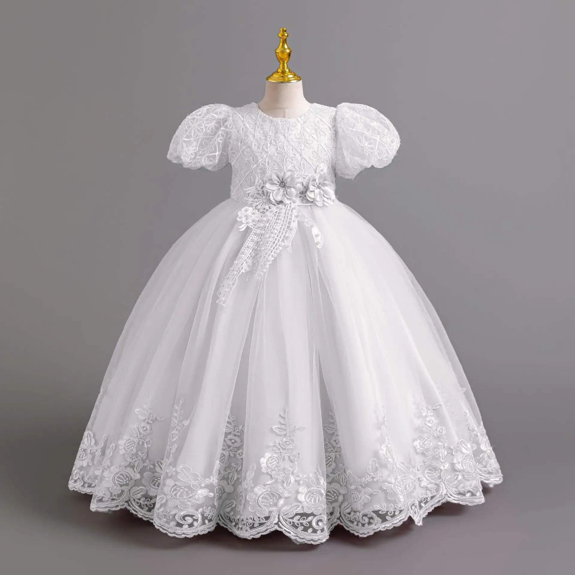 Robe de soirée pour filles robe à fleurs blanc demoiselle d'honneur mariage concours première communion vêteme