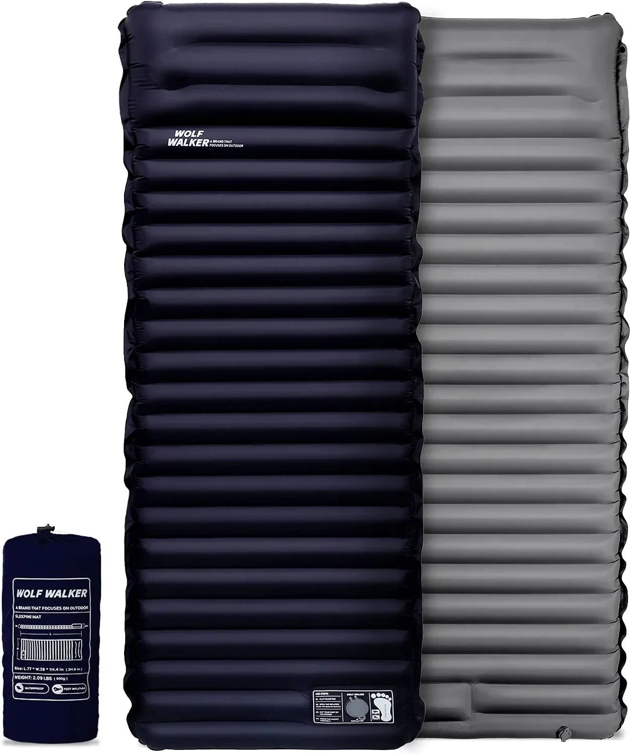 Matelas gonflable camping Wolf Walker confort extérieur imperméable 2 couleurs housse rangement portable ultra