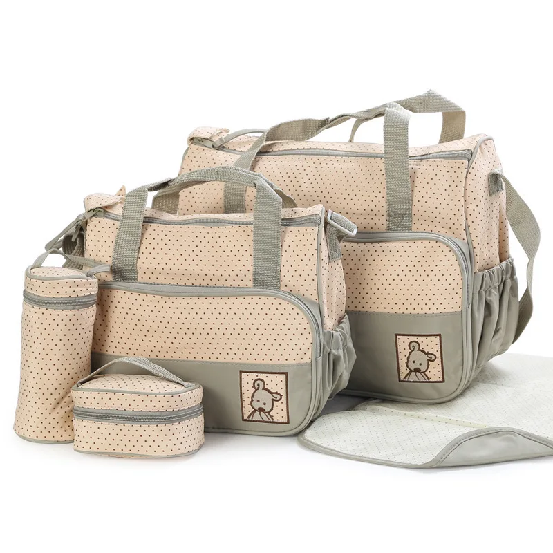 Ensemble sacs à langer multi compartiments tissu doux pour bébé 03 ans design moderne beige à pois 4 pièces ta