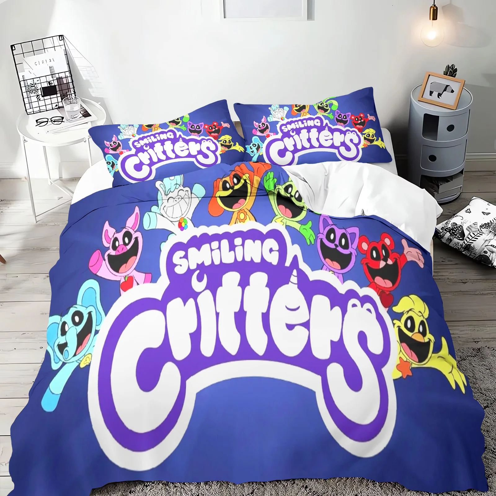 Smiling Critters Parure de lit 3D pour enfants ensemble de literie bébé housse de couette animaux mignons 100%