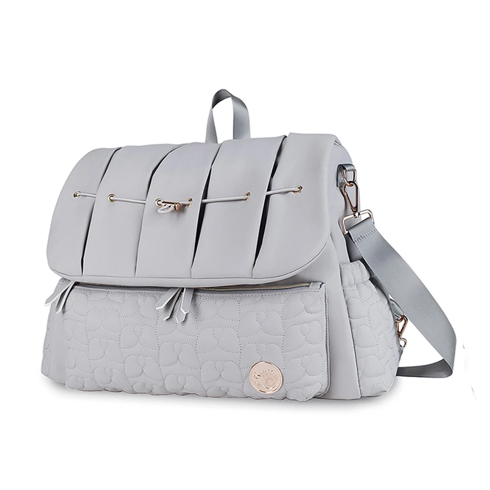 Sac à dos maternité bretelles amovibles compartiments multiples style moderne couleur grise sac à langer prati