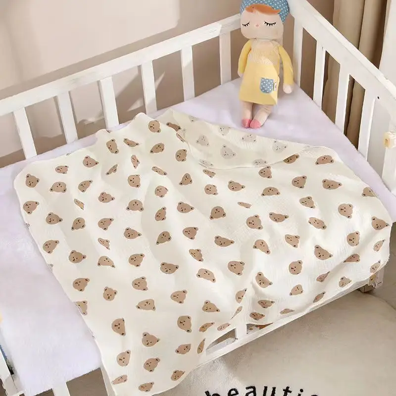 Couverture bébé en mousseline de coton motif ours douce et légère idéale pour lit stroller et change couvertur