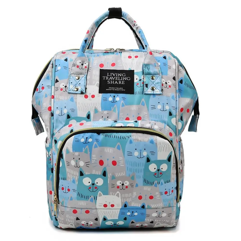 Sac de rangement portable étanche pour bébé sac à dos multifonction grand容量 poches pratiques design chat bleu