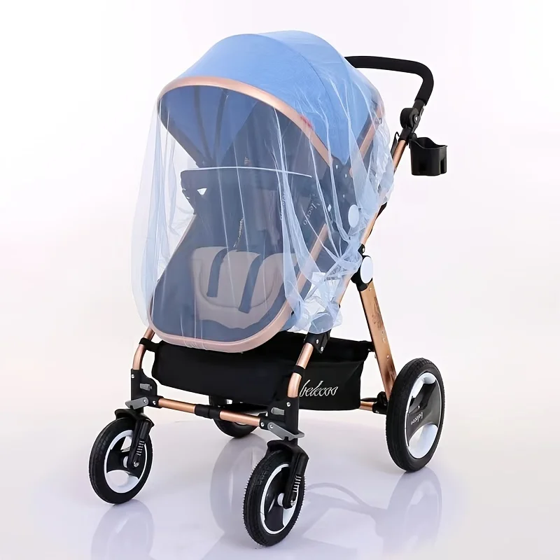 Poussette bébé bebecoo avec filet antimoustiques couverture complète design compact couleurs bleu et doré rose