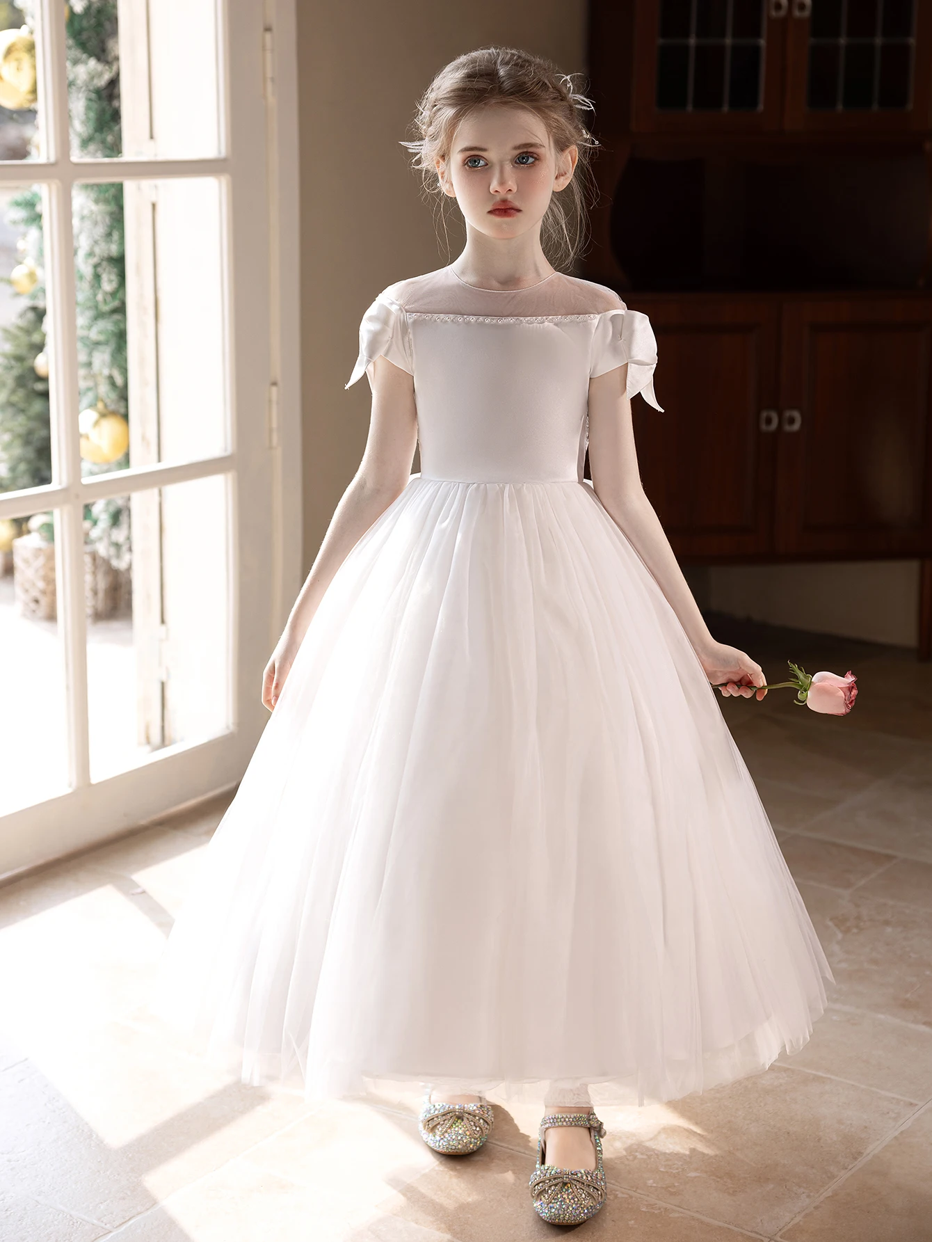 Robe de soirée formelle pour filles robe de mariée blanche jupe en gaze