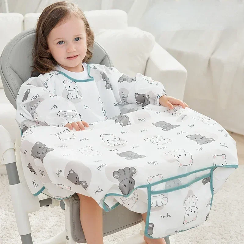 Bavoir pour bébé longues manches antitaches poche intégrée tissu doux 13 ans facile d'entretien style moderne