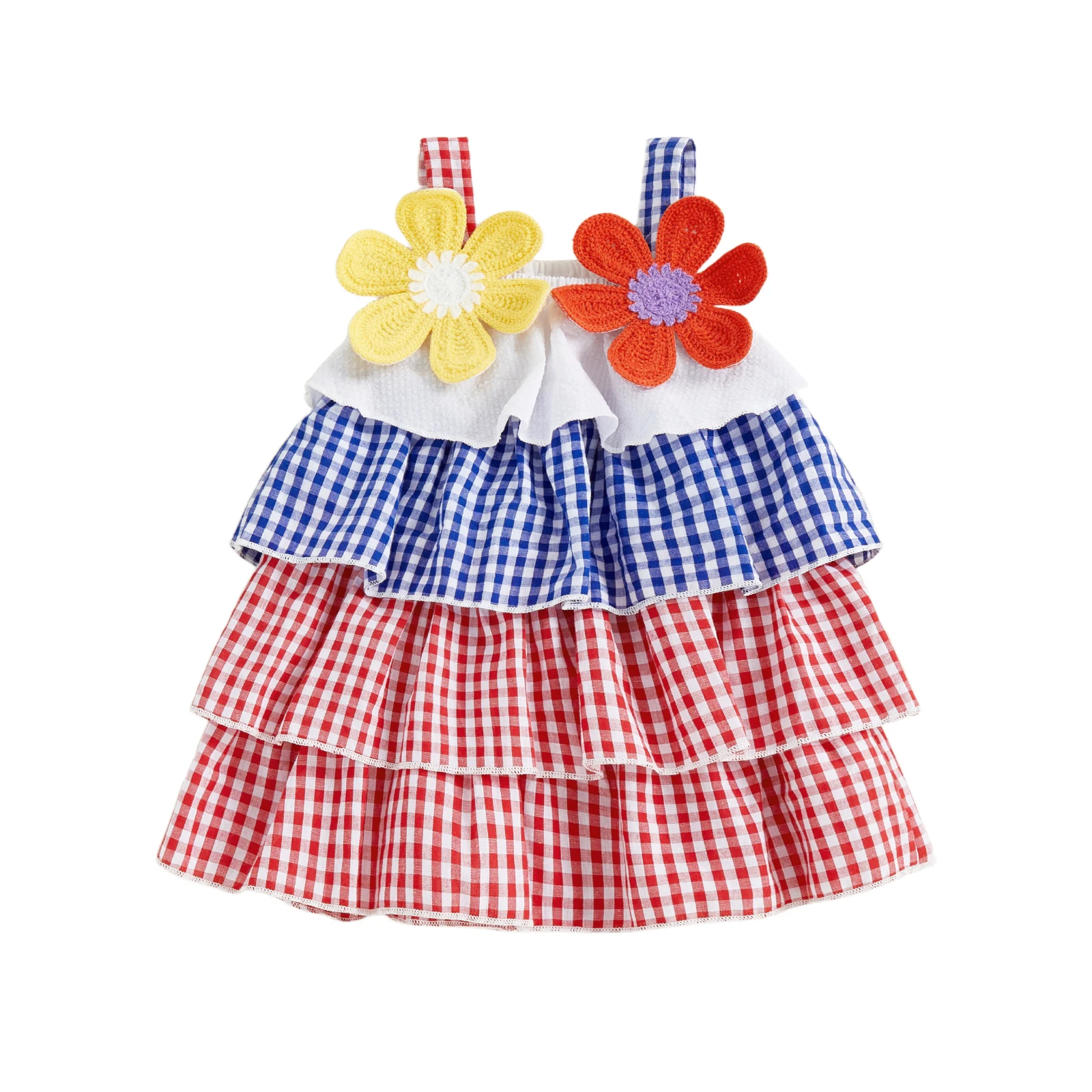 Robe d'été fille motif vichy fleurs 3D volants ajustables sécurité