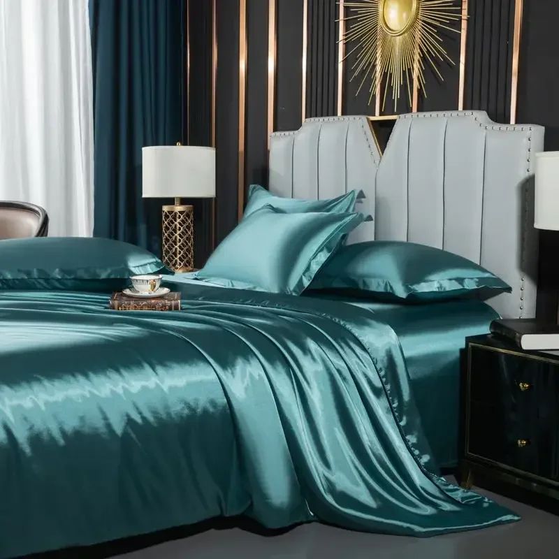 Parure de lit nordique en soie housse de couette drap et taie d'oreiller luxe couple simple double été 1/2 per