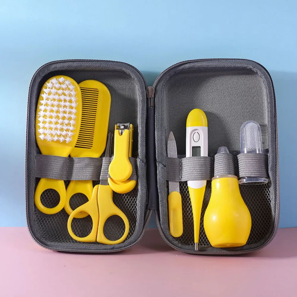 Kit de soins de santé pour bébé sac EVA 8 pièces matériel de sécurité brosse à poils souples thermomètre digit