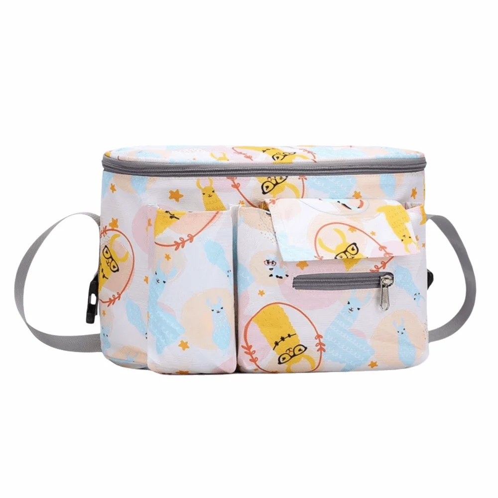 Sac de poussette bébé grand volume design animaux portable poches multiples tissu Oxford imperméable sac à lan