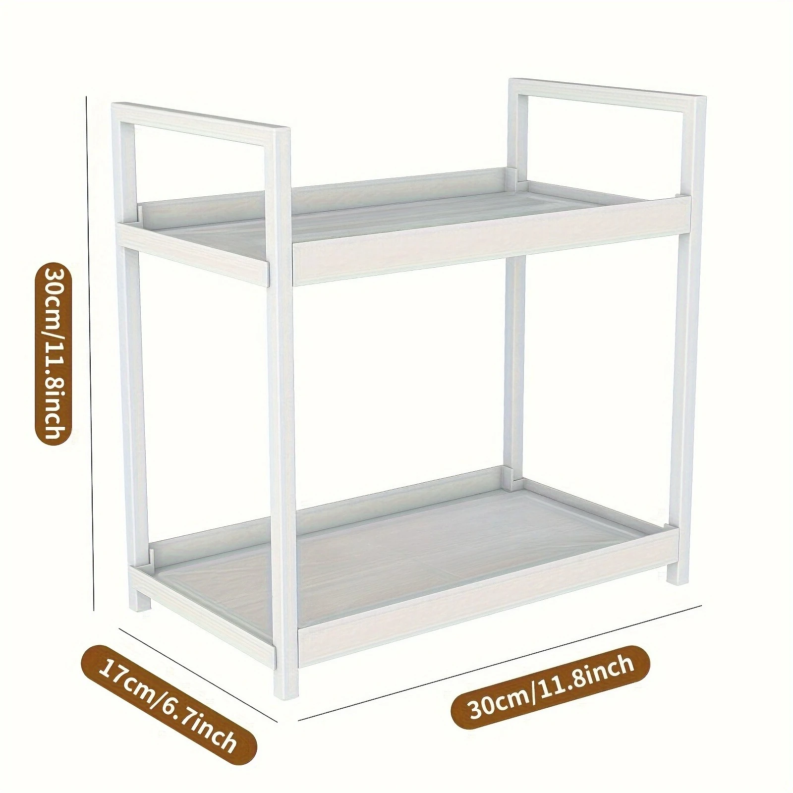 Organisateur de comptoir à deux niveaux en bois blanc moderne et épuré pour salle de bain chambre cuisine ou b