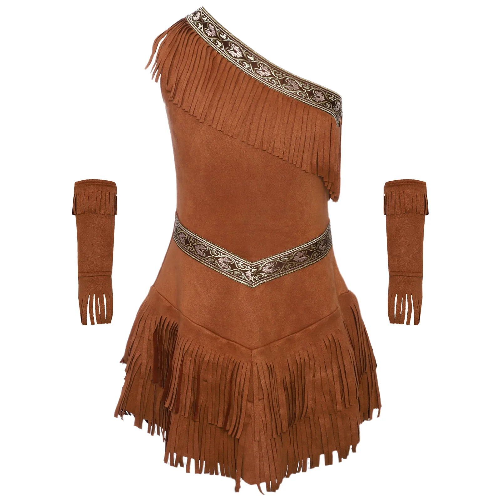 Costume indien pour filles robe princesse indienne déguisement Halloween robe en daim manches à pompons style 
