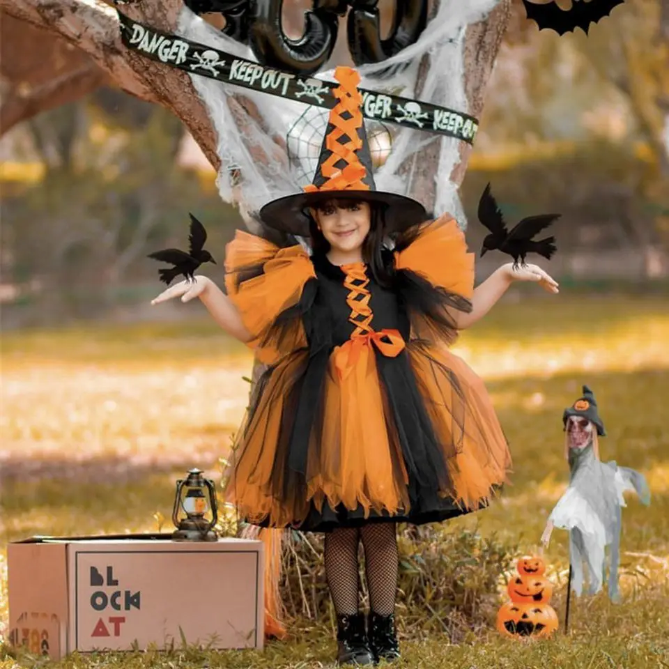 Costumes d'Halloween personnalisés pour filles robe de princesse en tulle tutu de bal fantaisie accessoires in