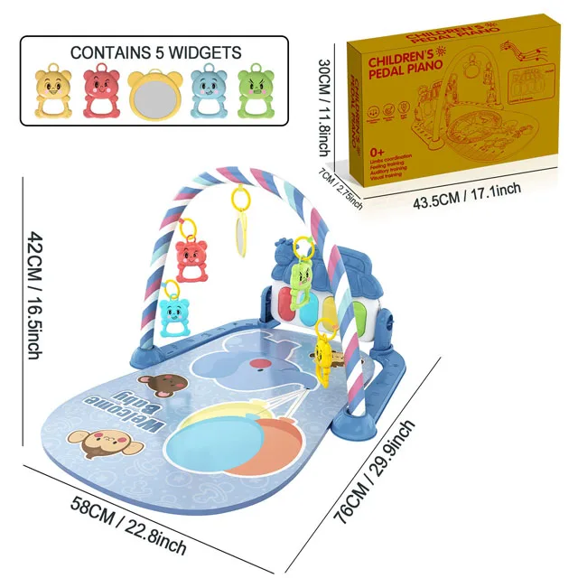 Tapis d'éveil bébé avec piano à pédales jouets suspendus matériau lavable développement sensoriel 0 mois multi