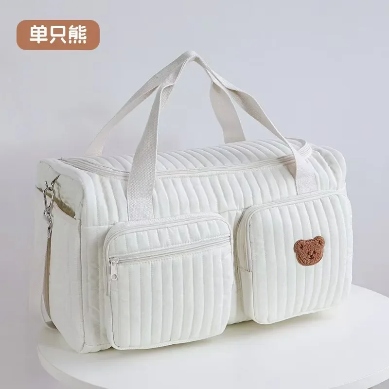 Sac à couches pour bébé floral sac à main à broderie mignon en coton beige fermeture éclair sac de change port