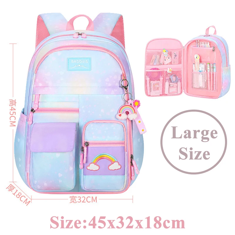 Sac à dos scolaire BAGOVIS pour fille design mignon couleurs dégradées poches multiples bretelles rembourrées 