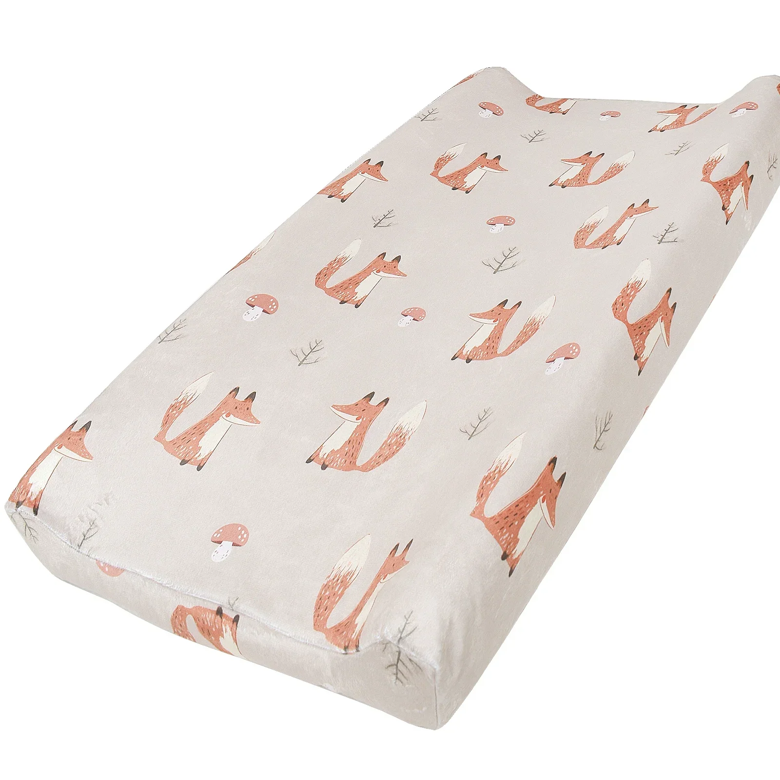 Matelas à langer en polyester pour bébé fille et garçon doux respirant design renard et champignon 41x82cm
