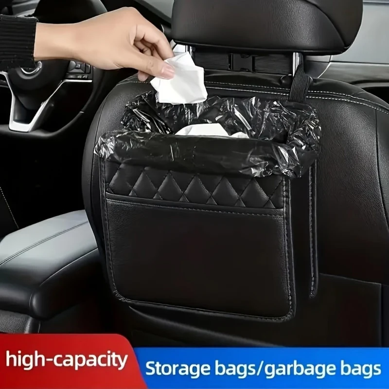 Support sac poubelle voiture cuir synthétique rangement haute capacité