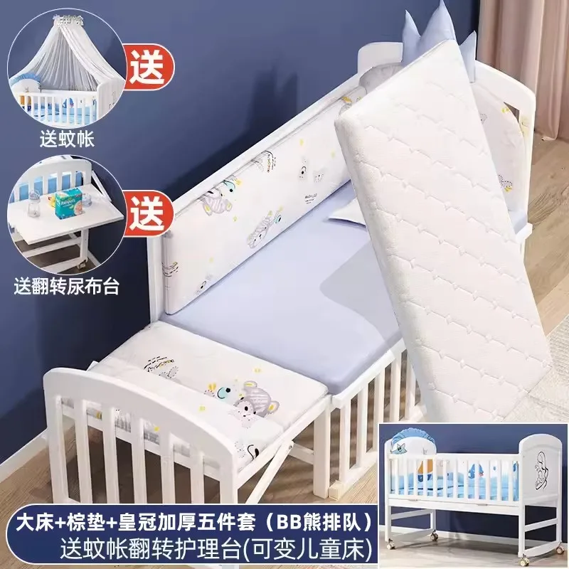 Berceau de bébé en bois avec moustiquaire et Table à couches, converti en lit d'enfants, parure de lit, lit de