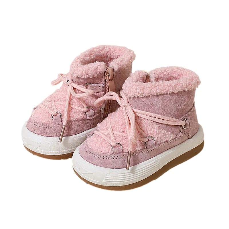 Bottes d'hiver en laine pour bébés semelle antidérapante style montant confortable design mignon 13 ans rose p
