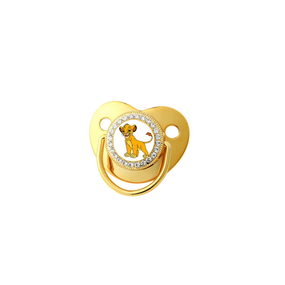 Sucette bébé Lion King dorée strass tétine silicone clip métal 024M cadeau naissance design luxueux éveil bébé
