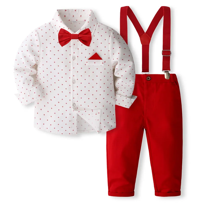 Ensemble bébé garçon à manches longues pantalon bretelles coton élégant