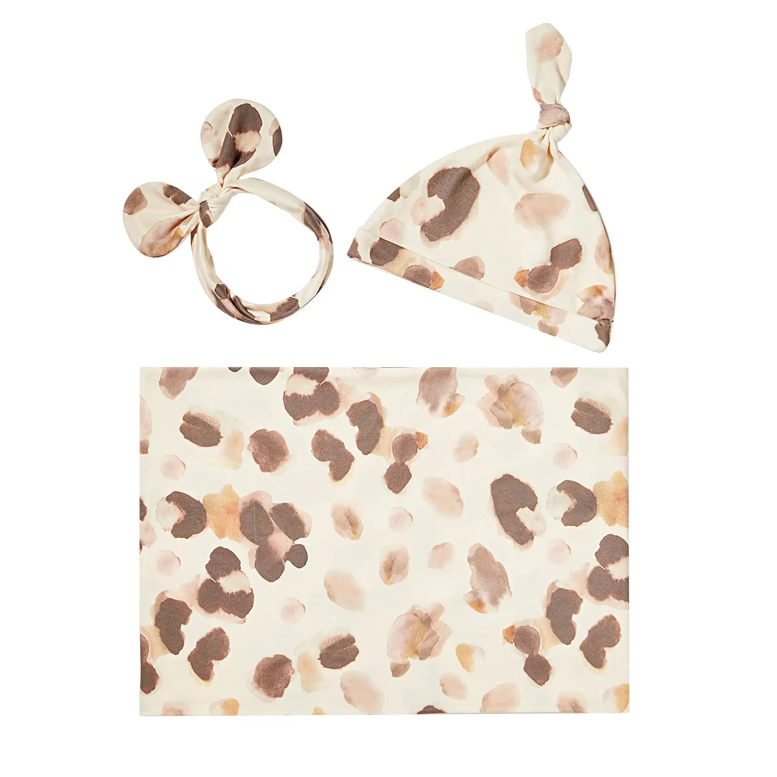 Set d'accessoires bébé : bonnet bandeau couverture en tissu doux design floral 3 pièces idéal pour photo et ca