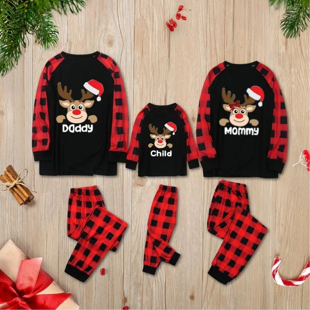 Ensemble de pyjamas de famille en coton doux design renne Noël coordonnés doux et respirant idéal pour les fêt