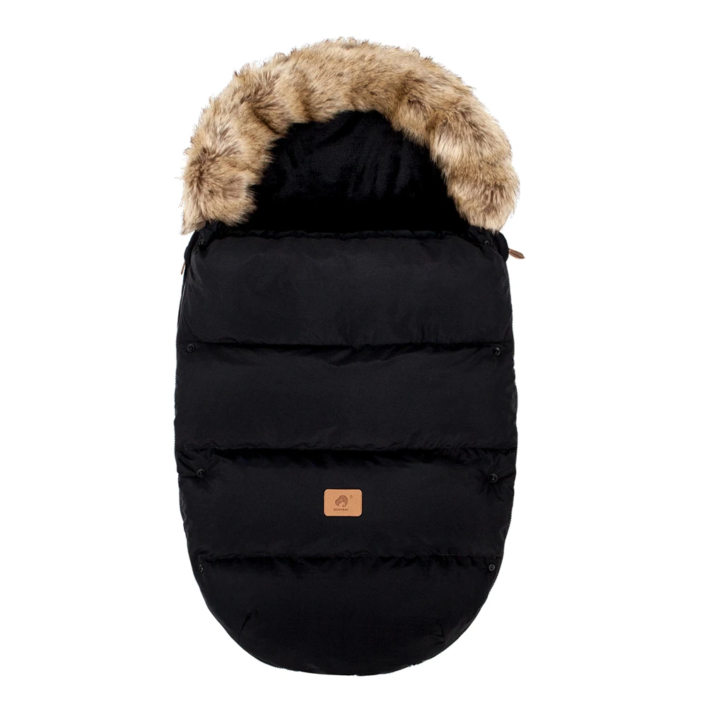Sac de landau HOUSBAY 024 mois enveloppe chaude chancelière universelle hiver col en fourrure amovible noir