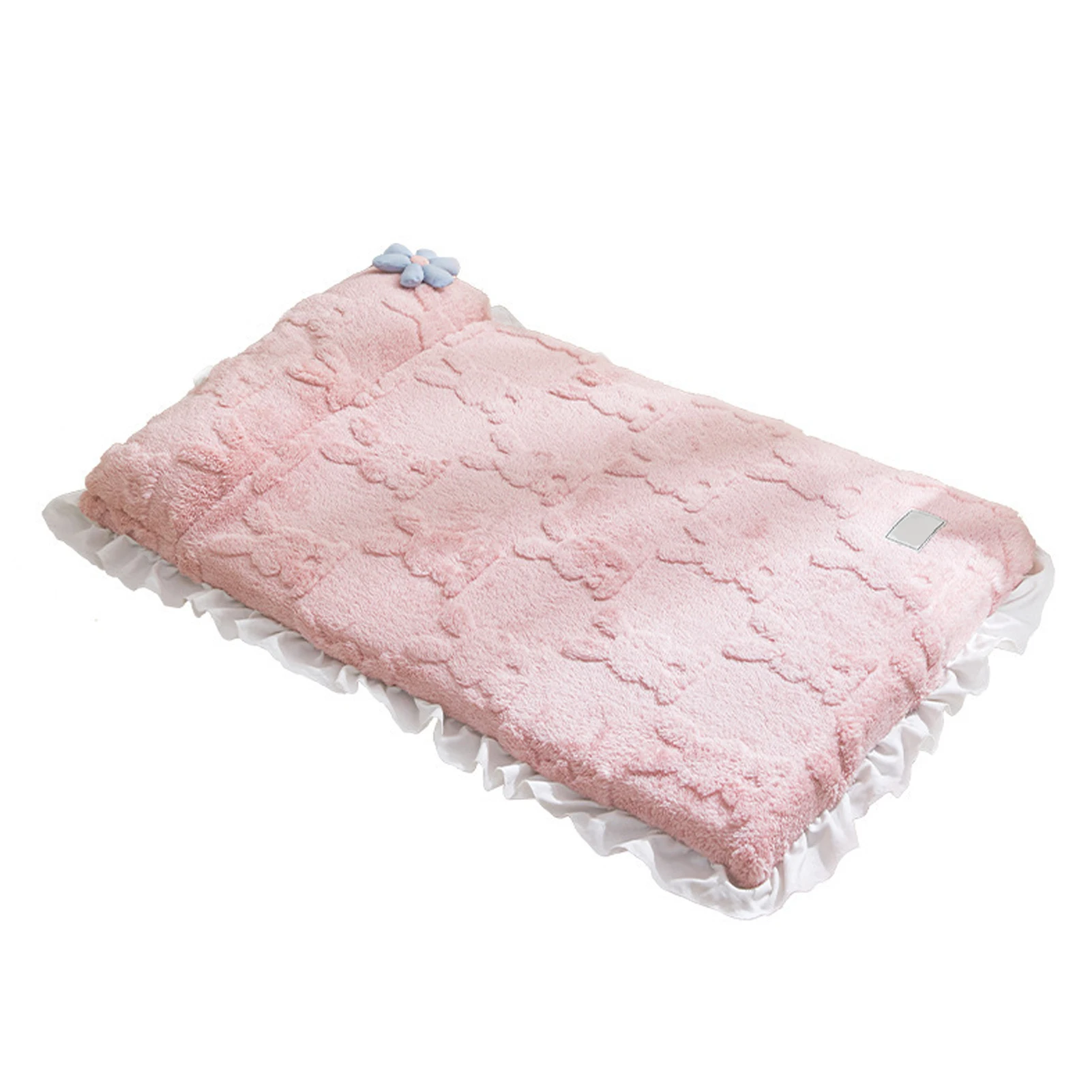 Coussin bébé lavable tissu doux rose lapins bordure blanche accessoire fleur bleue matelas universel confort u