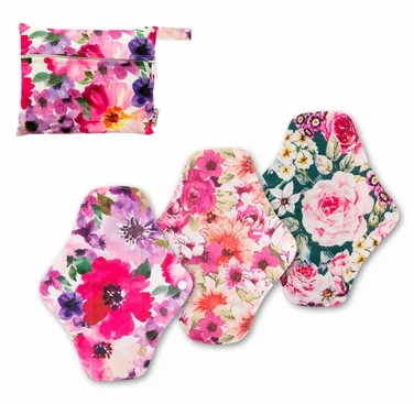 ALVABABY serviettes menstruelles réutilisables en tissu 3 pièces sac hygiène durable pour femmes motifs florau
