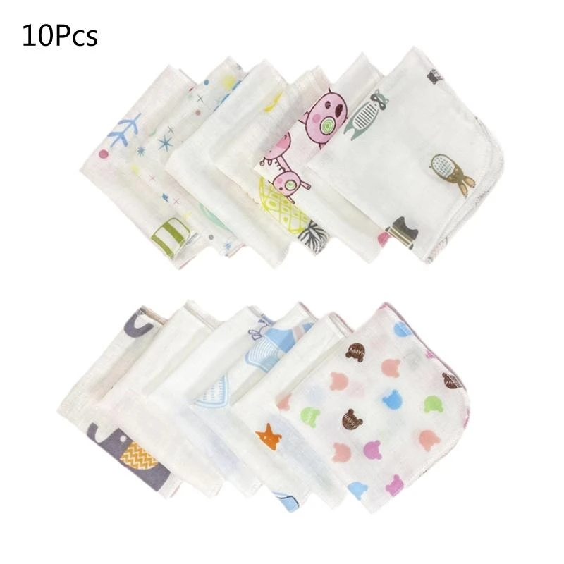 Set de 10 mouchoirs bébé 20x20cm tissu double gaze imprimé motifs