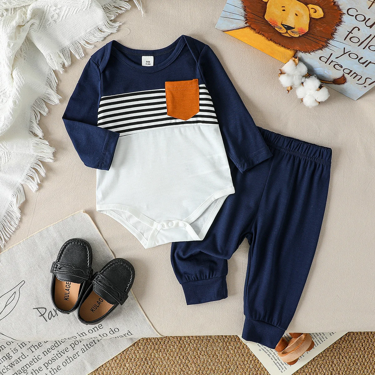 Tenues d'automne bébé garçon body manches longues rayures pantalon long