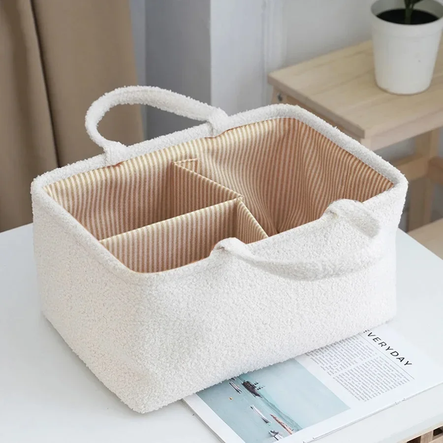 Sac à couches portable en polaire pour maman panier d'organisation bébé grande capacité blanc