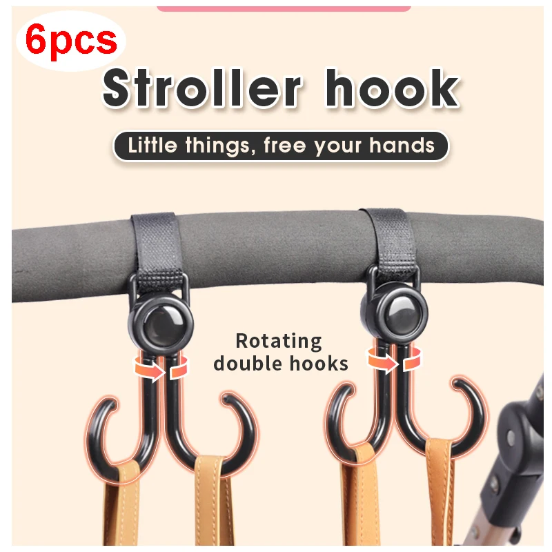 Crochets multifonctionnels pour poussette accessoire de transport 6 pièces plastique ABS nylon noir beige rota